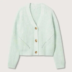 Mango MNG Ribbed‎ Knit Aqua Green Cardigan Sweater NWT Plus 3XL
